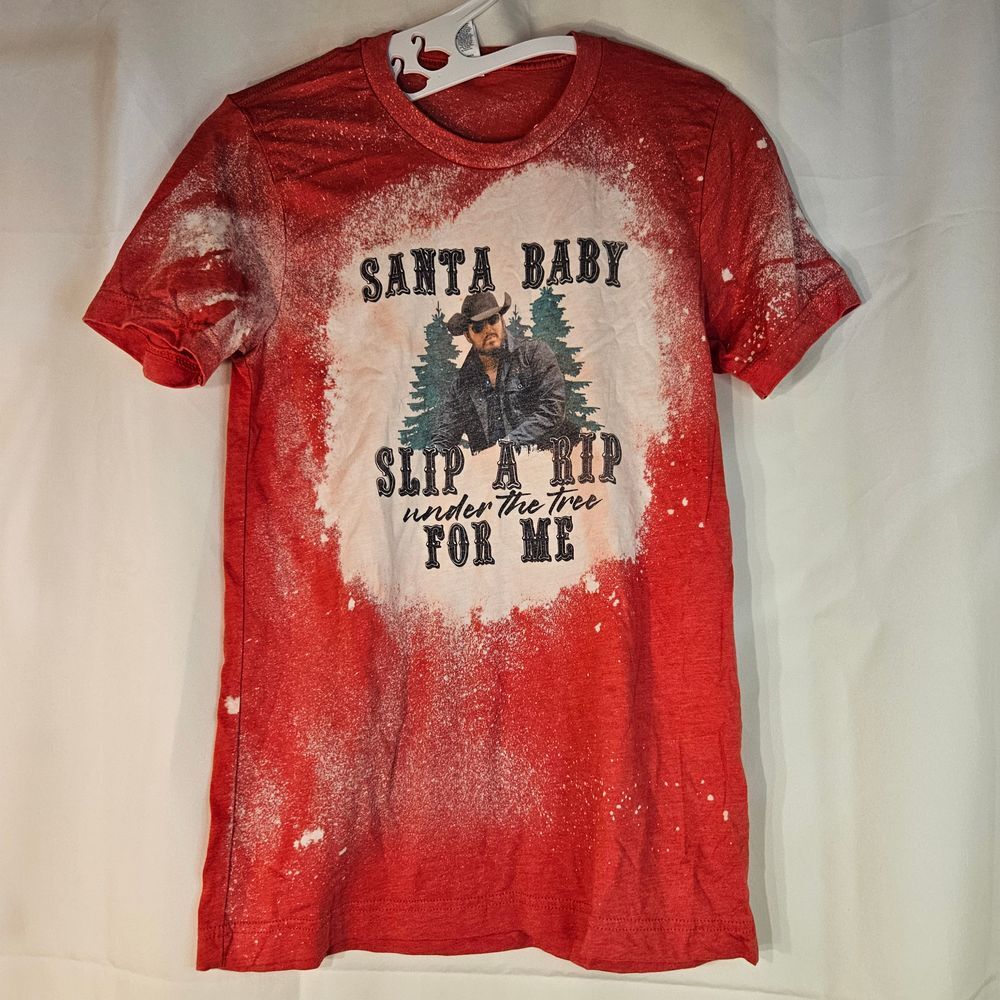 Festive Santa Baby Christmas T-Shirt Bleached Red Holiday Graphic Tee‎